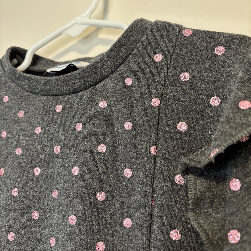 Mayoral Glitter Pink Polka Dot Long-Sleeve Gray Knee Length Dress Girl 6 - Picture 4 of 8